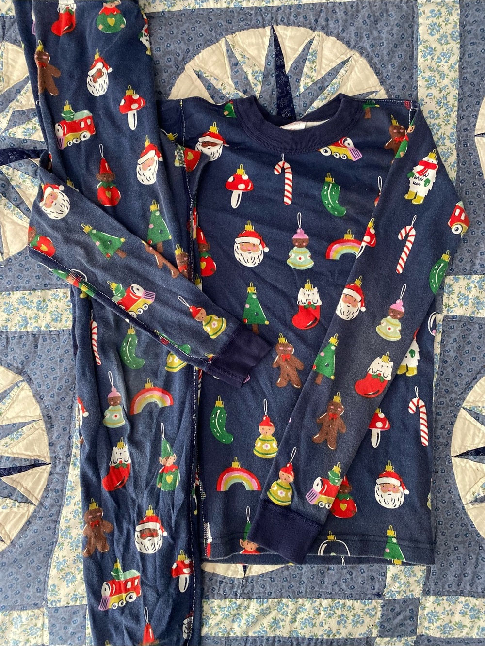 Hanna Andersson Navy Holiday Ornament Long Sleeve Pajama Top
